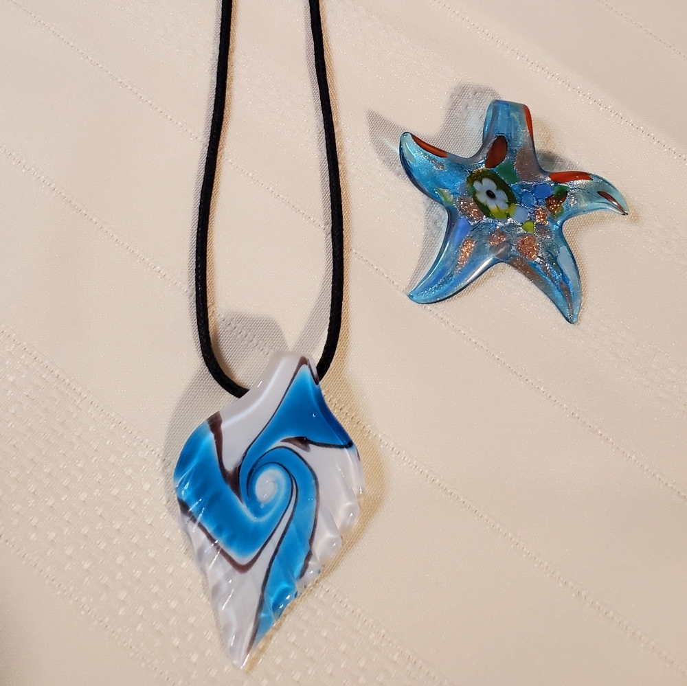 2 Blown Glass Necklace and Starfish pendant